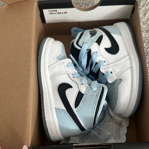Jordan Kids White and Light Blue Sneakers